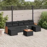 Set mobilier de grădină cu perne, 8 piese, negru, poliratan GartenMobel Dekor