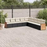Set mobilier de grădină cu perne, 9 piese, negru, poliratan GartenMobel Dekor