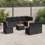 Set mobilier de grădină cu perne, 9 piese, negru, poliratan GartenMobel Dekor