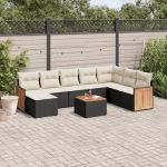 Set mobilier de grădină cu perne, 9 piese, negru, poliratan GartenMobel Dekor