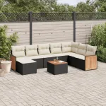 Set mobilier de grădină cu perne, 9 piese, negru, poliratan GartenMobel Dekor