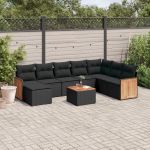 Set mobilier de grădină cu perne, 9 piese, negru, poliratan GartenMobel Dekor