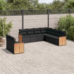 Set mobilier de grădină cu perne, 9 piese, negru, poliratan GartenMobel Dekor