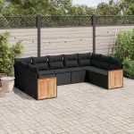Set mobilier de grădină cu perne, 9 piese, negru, poliratan GartenMobel Dekor