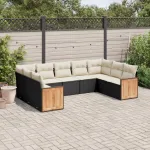 Set mobilier de grădină cu perne, 9 piese, negru, poliratan GartenMobel Dekor