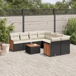 Set mobilier de grădină cu perne, 9 piese, negru, poliratan GartenMobel Dekor