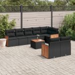 Set mobilier de grădină cu perne, 9 piese, negru, poliratan GartenMobel Dekor