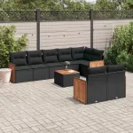 Set mobilier de grădină cu perne, 9 piese, negru, poliratan GartenMobel Dekor