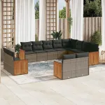 Set canapea de grădină cu perne, 12 piese, gri, poliratan GartenMobel Dekor