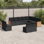 Set canapele de grădină, 12 piese, cu perne, negru, poliratan GartenMobel Dekor