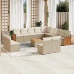 Set canapele de grădină, 14 piese, cu perne, bej, poliratan GartenMobel Dekor
