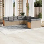 Set canapele de grădină cu perne, 10 piese, bej, poliratan GartenMobel Dekor