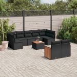 Set canapele de grădină cu perne, 10 piese, negru, poliratan GartenMobel Dekor