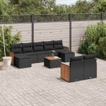 Set canapele de grădină cu perne, 10 piese, negru, poliratan GartenMobel Dekor