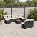 Set canapele de grădină cu perne, 10 piese, negru, poliratan GartenMobel Dekor