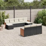 Set canapele de grădină cu perne, 10 piese, negru, poliratan GartenMobel Dekor