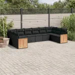 Set canapele de grădină cu perne, 10 piese, negru, poliratan GartenMobel Dekor