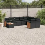 Set canapele de grădină cu perne, 10 piese, negru, poliratan GartenMobel Dekor