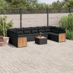 Set canapele de grădină cu perne, 11 piese, negru, poliratan GartenMobel Dekor