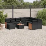 Set canapele de grădină cu perne, 11 piese, negru, poliratan GartenMobel Dekor