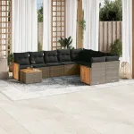 Set mobilier de grădină cu perne, 10 piese, gri, poliratan GartenMobel Dekor