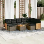 Set mobilier de grădină cu perne, 10 piese, gri, poliratan GartenMobel Dekor