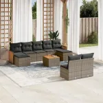 Set mobilier de grădină cu perne, 10 piese, gri, poliratan GartenMobel Dekor