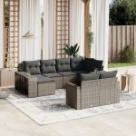 Set mobilier de grădină cu perne, 10 piese, gri, poliratan GartenMobel Dekor