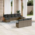 Set mobilier de grădină cu perne, 10 piese, gri, poliratan GartenMobel Dekor