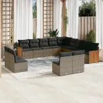 Set mobilier de grădină cu perne, 13 piese, gri, poliratan GartenMobel Dekor