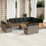 Set mobilier de grădină cu perne, 13 piese, gri, poliratan GartenMobel Dekor