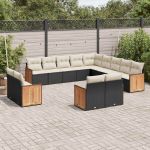Set mobilier de grădină cu perne, 13 piese, negru, poliratan GartenMobel Dekor