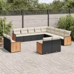 Set mobilier de grădină cu perne, 13 piese, negru, poliratan GartenMobel Dekor