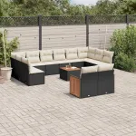Set mobilier de grădină cu perne, 13 piese, negru, poliratan GartenMobel Dekor