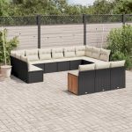 Set mobilier de grădină cu perne, 13 piese, negru, poliratan GartenMobel Dekor
