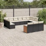 Set mobilier de grădină cu perne, 13 piese, negru, poliratan GartenMobel Dekor