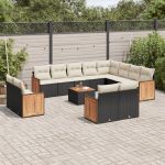 Set mobilier de grădină cu perne, 13 piese, negru, poliratan GartenMobel Dekor
