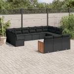 Set mobilier de grădină cu perne, 13 piese, negru, poliratan GartenMobel Dekor