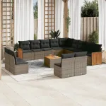 Set mobilier de grădină cu perne, 14 piese, gri, poliratan GartenMobel Dekor