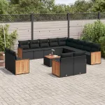 Set mobilier de grădină cu perne, 14 piese, negru, poliratan GartenMobel Dekor