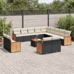 Set mobilier de grădină cu perne, 14 piese, negru, poliratan GartenMobel Dekor