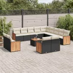 Set mobilier de grădină cu perne, 14 piese, negru, poliratan GartenMobel Dekor