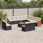 Set mobilier de grădină cu perne, 14 piese, negru, poliratan GartenMobel Dekor