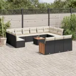 Set mobilier de grădină cu perne, 14 piese, negru, poliratan GartenMobel Dekor