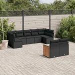 Set mobilier de grădină cu perne, 9 piese, negru, poliratan GartenMobel Dekor