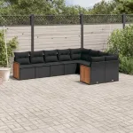 Set mobilier de grădină cu perne, 9 piese, negru, poliratan GartenMobel Dekor