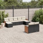 Set mobilier de grădină cu perne, 9 piese, negru, poliratan GartenMobel Dekor