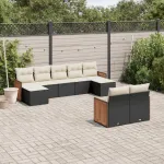 Set mobilier de grădină cu perne, 9 piese, negru, poliratan GartenMobel Dekor