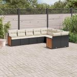 Set mobilier de grădină cu perne, 9 piese, negru, poliratan GartenMobel Dekor