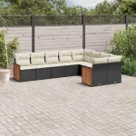 Set mobilier de grădină cu perne, 9 piese, negru, poliratan GartenMobel Dekor